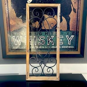 Large iron & wood candle holder